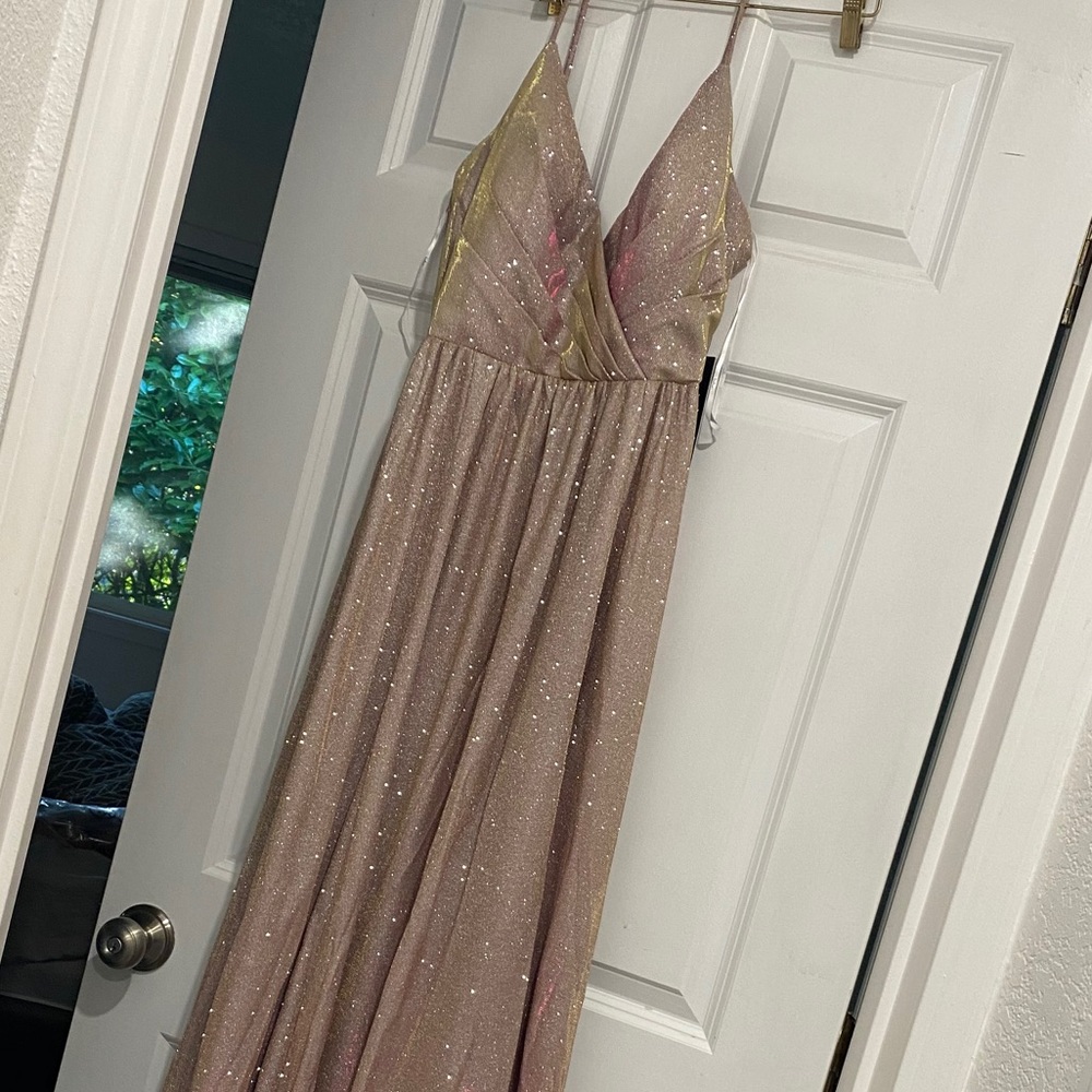RARE Alnair Iridescent Blush Glitter Maxi Dress